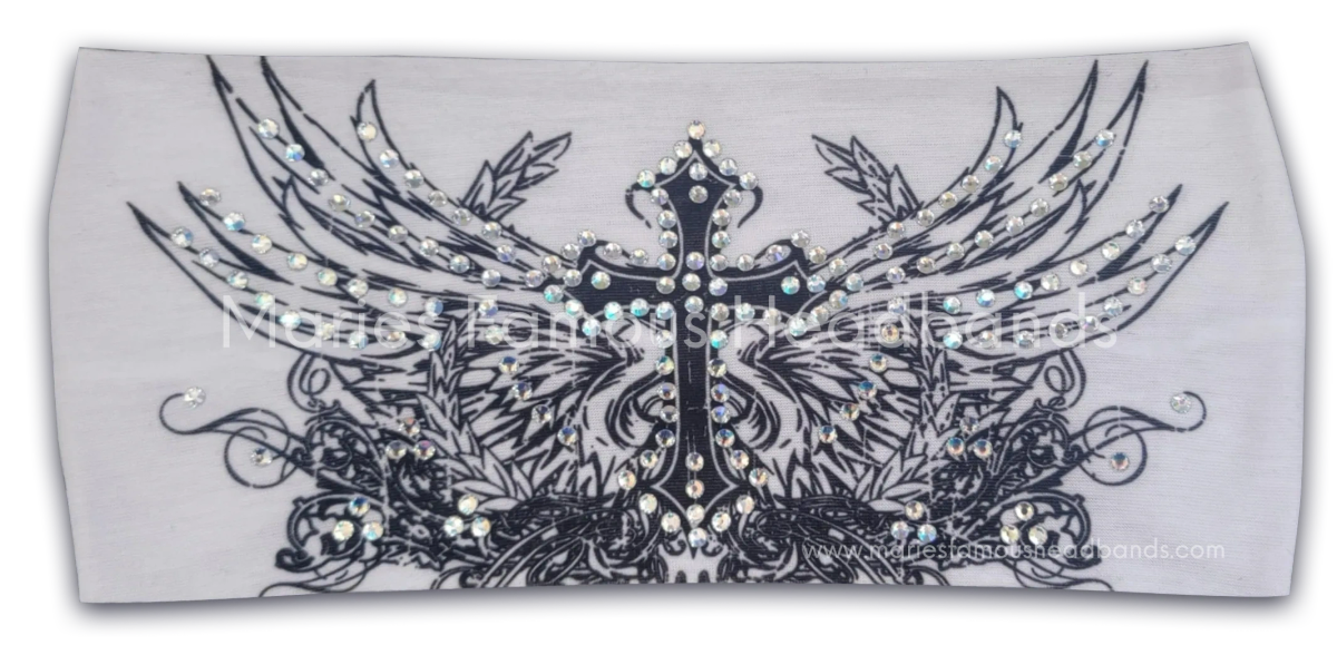 Marie's Cross Wings White Handcrafted Headband
