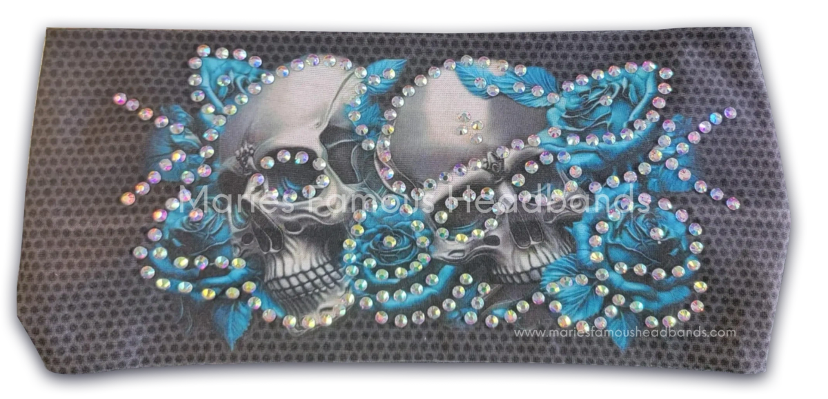 Marie's Skulls Teal Roses Handcrafted Headband